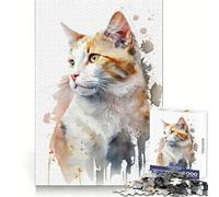 Puzzle de 1000 pièces Chat Van Turc à l'aquarelle pour Adolescents Développe la logique, Offre Un Divertissement Occasionnel, Un Assemblage précis et constitue Un Cadeau attentionné (38x26cm)