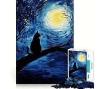 Puzzle de 1000 pièces Chat Vangogh Flawless Fit Art Entraînement Mental Amusant Repos Jeu Cadeau de Noël Calme (38x26cm)