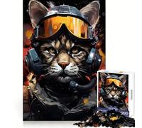Puzzle de 1000 pièces Chat,Vieux Pilote de Chasse,idéal pour Les Adolescents Facile à Comprendre et à Entretenir Un Cadeau Parfait pour Les fêtes (38x52cm)