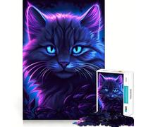 Puzzle de 1000 pièces Chat Violet Lumineux Premium Découpe Jeu de Réflexion Créatif Paix et Amusant Décoration Murale de Noël (50x75cm)
