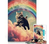 Puzzle de 1000 pièces Chat Volant Arc-en-Ciel pour Adultes et Adolescents Jeu de logique Solide et Amusant, découpe de précision, Cadeau du Père Noël (38x26cm)