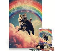 Puzzle de 1000 pièces Chat Volant Arc-en-Ciel pour Adultes et Adolescents Jeu de logique Solide et Amusant, découpe de précision, Cadeau du Père Noël (38x26cm)
