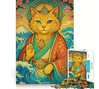 Puzzle de 1000 pièces Chat Zen Paysage Japonais,Jeu de réflexion et d'exercice,Assemblage précis sans espaces,défi cérébral interactif pour la Maison (38x26cm)