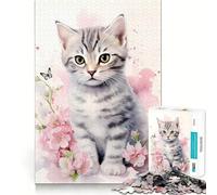 Puzzle de 1000 pièces Chaton Aquarelle pour Adultes Jeu de mémoire,Assemblage précis,sans espaces,activité apaisante pour se détendre (38x26cm)