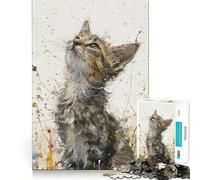 Puzzle de 1000 pièces Chaton au Regard tourné vers Le Haut Développe la mémoire,ludique et de qualité Professionnelle pour stimuler l'esprit (38x52cm)
