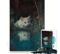 Puzzle de 1000 pièces Chaton Blanc au Bord de l'étang (38x52cm) Un Jeu Stimulant la réflexion avec des pièces Bien fixées et sans pièces détachées,idéal pour la Maison