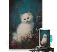 Puzzle de 1000 pièces Chaton Blanc dans Les Fleurs (38x52cm) Un Jeu Amusant pour développer sa mémoire,avec des Bords Lisses et Un Assemblage Parfait Idéal pour occuper Les Heures Creuses