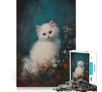 Puzzle de 1000 pièces Chaton blanc dans les fleurs pour adolescents activité ludique et stimulante pour développer la réflexion,pièces de taille uniforme et précises,idéale pour une activité relaxante