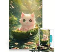 Puzzle de 1000 pièces Chaton Blanc dans Un Bateau en Feuilles pour Adultes,Jeu de réflexion Stimulant,Structure à emboîtement précise,Facile à Apprendre,pour Le Plaisir de Toute la Famille (38x52cm)