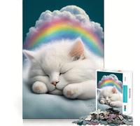 Puzzle de 1000 pièces Chaton Blanc endormi pour Adolescents Un Jeu Amusant et ressourçant,sans espaces,idéal pour Une activité familiale Amusante en soirée (38x52cm)