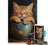 Puzzle de 1000 pièces Chaton endormi dans Une Tasse pour Adolescents, Jeu de réflexion, Jouet Anti-Stress, découpe soignée, Cadeau Artistique 50x75cm