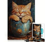 Puzzle de 1000 pièces Chaton endormi dans Une Tasse pour Adolescents, Jouet Intelligent, découpe précise, Cadeau saisonnier 38x26cm