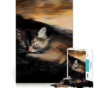 Puzzle de 1000 pièces Chaton endormi pour Adultes Un Jeu Intelligent et Silencieux, aux découpes précises, Un Cadeau Original 38x52cm