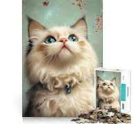 Puzzle de 1000 pièces Chaton Ragdoll Puzzle pour Adultes Jeu de réflexion Image Douce et relaxante Assembler Joli Cadeau (50x75cm)