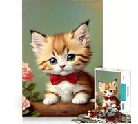 Puzzle de 1000 pièces Chaton Vintage avec nœud Papillon pour Adolescents Un Jeu Stimulant et Amusant,sans Espace,pour des Moments de détente captivants à la Maison (50x75cm)