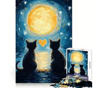 Puzzle de 1000 pièces Chats Amoureux sous la Lune pour Adolescents,idéal pour développer sa logique,s'évader en Toute sérénité,Bords Nets et Joli Cadeau (38x52cm)