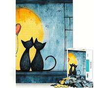 Puzzle de 1000 pièces Chats Amoureux Style Aquarelle Ajustement Parfait Art Exercice Mental Amusant Temps de Repos Jeu Cadeau de Noël apaisant (50x75cm)