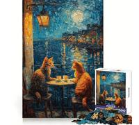 Puzzle de 1000 pièces Chats,café et Rendez-Vous pour Adultes,idéal pour développer Son raisonnement et se détendre Bords de qualité supérieure Cadeau de Noël Unique (50x75cm)