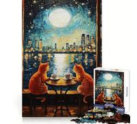 Puzzle de 1000 pièces Chats,café et Rendez-Vous pour Adultes,idéal pour stimuler la mémoire et Offrir Un Moment de détente et de créativité (38x52cm)