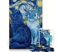 Puzzle de 1000 pièces Chats dans la Nuit Étoilée,Découpe Exacte,Jeu de Logique Artistique,Loisirs et Amusement,Décoration Murale de Noël (50x75cm)