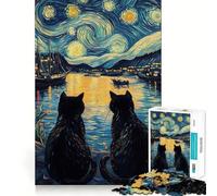 Puzzle de 1000 pièces Chats de la Nuit Étoilée pour Adolescents, défi cérébral, Jeu à Partager, découpe Nette, Surprise chaleureuse 50x75cm
