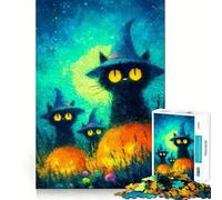 Puzzle de 1000 pièces Chats d'halloween fantaisistes avec des citrouilles »,Technologie de découpe Laser avancée,Jouet d'intérieur Amusant (38x52cm)