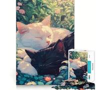 Puzzle de 1000 pièces Chats endormis dans Le Jardin pour Adultes Jeu Intelligent et Silencieux Découpe précise Cadeau Original 38x26cm