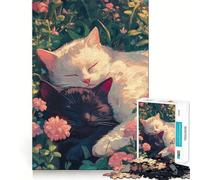 Puzzle de 1000 pièces Chats endormis dans Les Fleurs pour Adolescents, Jouet Intelligent et Amusant, Cadeau de Noël idéal 50x75cm