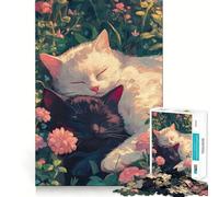 Puzzle de 1000 pièces Chats endormis dans Les Fleurs pour Adultes, Jeu de logique, Jeu d'intérieur, découpe de précision, Cadeau précieux 38x52cm