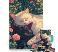Puzzle de 1000 pièces Chats endormis dans Les Fleurs pour Adultes, Sharp Logic Toy, Loisirs à Domicile, découpe précise, 38x26cm