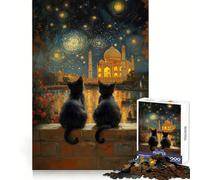 Puzzle de 1000 pièces Chats et Taj Mahal pour Adultes Exercice Mental,soulagement du Stress,Cadeau Amusant et mémorable (38x52cm)