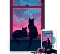 Puzzle de 1000 pièces Chats Les Jours de Pluie pour Adolescents Stimule la mémoire Calme et sérénité Qualité supérieure (50x75cm)