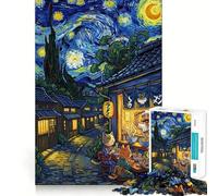 Puzzle de 1000 pièces Chats Mangeant des Ramen Nuit étoilée Qualité supérieure Jeu de réflexion créatif et apaisant Décoration Murale de Noël (38x52cm)