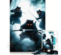 Puzzle de 1000 pièces Chats Ninjas avec épées pour Adultes, Jeu de réflexion et de Concentration, Loisirs à Domicile, pour Noël (50x75cm)