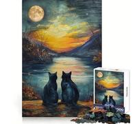 Puzzle de 1000 pièces Chats Noirs de Van Gogh et la Lune, idéal pour Les Adolescents Un Cadeau Parfait pour stimuler Le Cerveau, Le Bien-être et Les Loisirs (38x26cm)