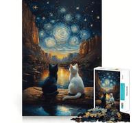 Puzzle de 1000 pièces Chats Nuit Étoilée pour Adolescents Jeu de logique et de détente Découpe précise Cadeau raffiné 38x52cm