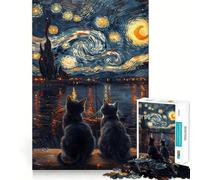 Puzzle de 1000 pièces Chats Nuit Étoilée pour Adolescents Jeu de réflexion Stimulant et Amusant à Partager Découpe Nette Surprise chaleureuse 38x26cm