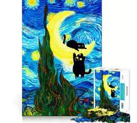 Puzzle de 1000 pièces Chats Nuit Étoilée pour Adultes Jeu de Réflexion Apaisant Bords Précis Cadeau Touchant 38x26cm