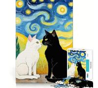 Puzzle de 1000 pièces Chats Nuit Étoilée pour Adultes Jeu Intelligent Anti-Stress Motif à Assembler Surprise de Noël 38x26cm