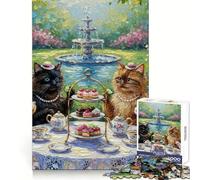Puzzle de 1000 pièces Chats prenant Le thé dans Le Jardin pour Adolescents,idéal pour Le développement cérébral,Le Calme et la détente Un Cadeau de Saison Facile à Assembler (50x75cm)