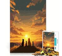 Puzzle de 1000 pièces Chats regardant Le Coucher du Soleil Paysage Ajustement Parfait Art Entraînement Mental Jeu et détente Cadeau apaisant pour Noël (50x75cm)