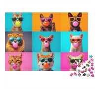 Puzzle de 1000 pièces « Chats rigolos avec Lunettes de Soleil », Style Pop Art, Collage de Renards, Jeu éducatif pour Adultes, Belle décoration, défi, Anniversaire, 52 x 38 cm.