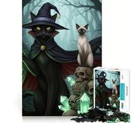 Puzzle de 1000 pièces Chats Sorcières Crânes Animaux (38x26cm) Un Jeu de mémoire Amusant et sans bavures,idéal pour occuper Votre Temps Libre