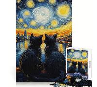 Puzzle de 1000 pièces Chats sous la Nuit étoilée pour Adultes, Jouet Intelligent et Amusant à réaliser en intérieur, découpe Lisse, Cadeau du Père Noël 50x75cm