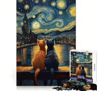Puzzle de 1000 pièces Chats sous Un Ciel étoilé pour Adolescents,idéal pour développer sa logique,s'évader en Toute sérénité,Bords Nets et Joli Cadeau (38x52cm)