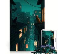 Puzzle de 1000 pièces Chats sur Les toits la Nuit pour Adolescents,idéal pour développer sa logique,s'évader en Toute sérénité,Bords Nets et Joli Cadeau (38x52cm)