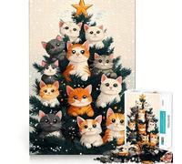 Puzzle de 1000 pièces Chats sur Sapin de Noël Jeu de réflexion Amusant et Fluide,idéal pour Un Moment de détente et de créativité (50x75cm)