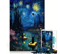 Puzzle de 1000 pièces Chats sur Toast Nuit étoilée pour Adolescents Renforce la mémoire Calme et sérénité Qualité supérieure Cadeau de Noël idéal 38x52cm