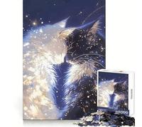 Puzzle de 1000 pièces Chats Yin Yang avec étoiles pour Adolescents Entraînement de la réflexion Plaisir Facile Découpe Uniforme Cadeau de Noël Chic (38x26cm)