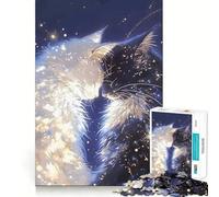 Puzzle de 1000 pièces Chats Yin Yang avec étoiles pour Adolescents Jeu de mémoire et de Concentration Qualité Professionnelle Activité relaxante en Groupe à l'intérieur (38x26cm)